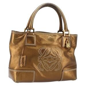 LOEWE Anagram Justa Hand Bag Leather Bronze Gold Auth 148910
